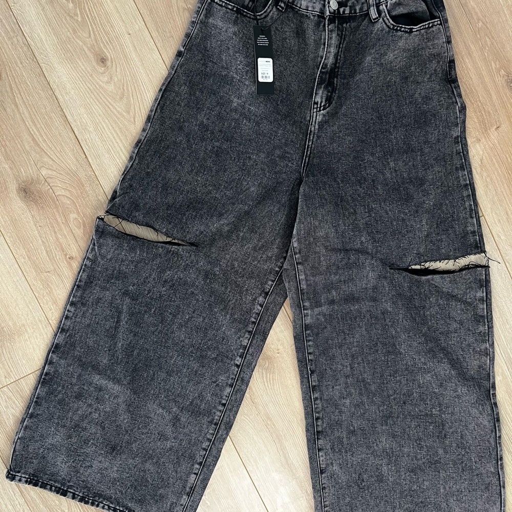 Fashion Nova Washed Black Wide Leg Jeans